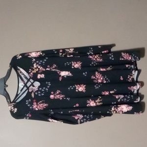 Mudd Black Flowered Long Sleeve Lattice Chest Dress XL